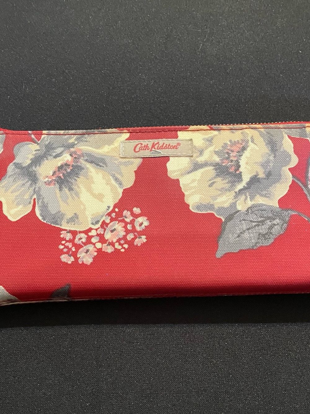 Cath Kidston Red Floral Cosmetic Pouch with Cream & Gray Blooms
